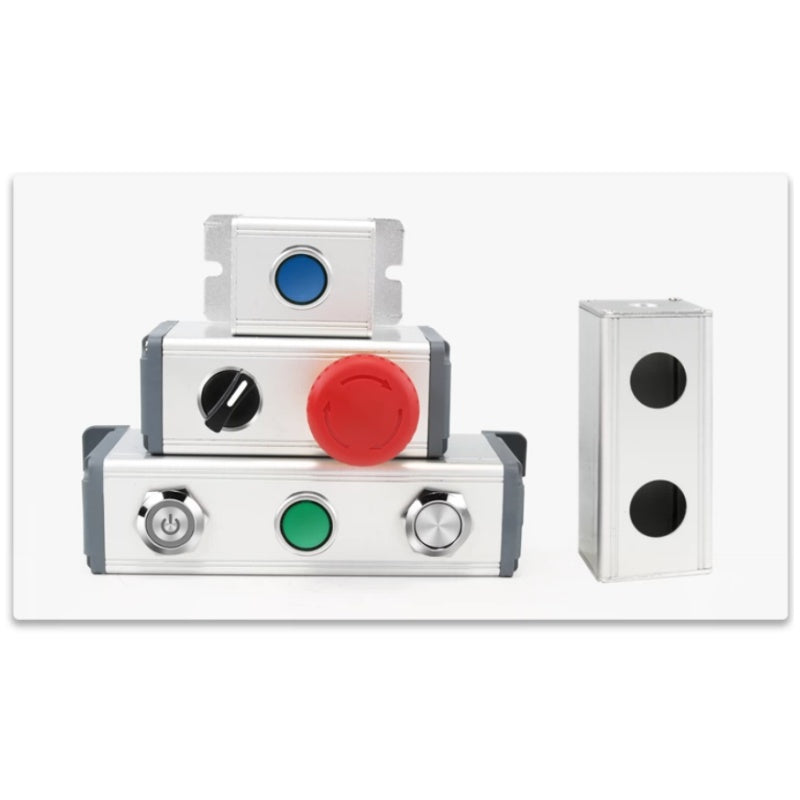 aluminum push button box,control box enclosure,45x45 button box,45x65 control box,handheld switch box,multi‑hole push button box,electrical control enclosure,industrial switch housing,50mm hole spacing,waterproof button box,metal side cover box,plastic side cover enclosure,mounting lugs control box,aluminum junction box,automation control box
