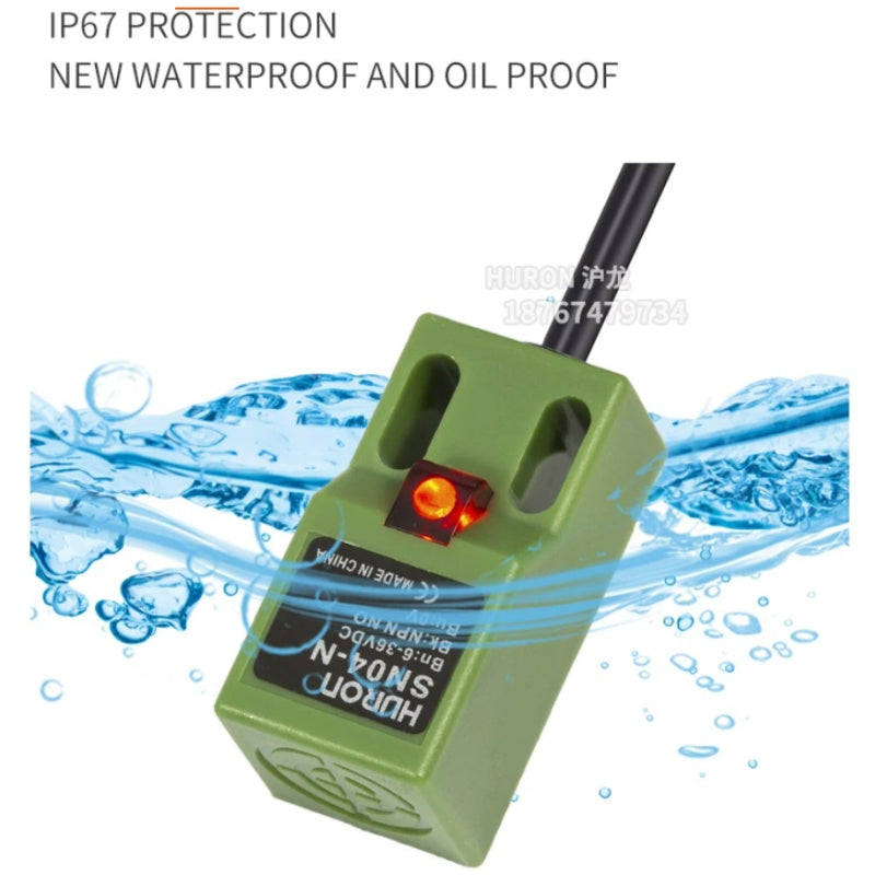 SN04 proximity sensor, square inductive switch, 5mm metal detector, NPN proximity switch, PNP proximity sensor, 24V limit switch, 2-wire proximity switch, 3-wire proximity sensor, NO NC proximity switch, IP67 waterproof sensor, industrial automation sensor, HURON proximity sensor
