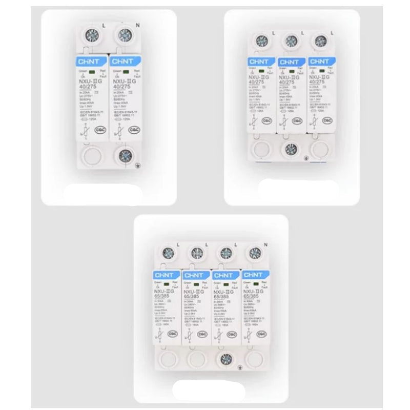 chint nxU-iig spd,surge protection device,ac lightning arrester,2p 3p 4p surge suppressor,20kA 40kA 65kA 100kA din rail spd,385v surge protector,household lightning protection