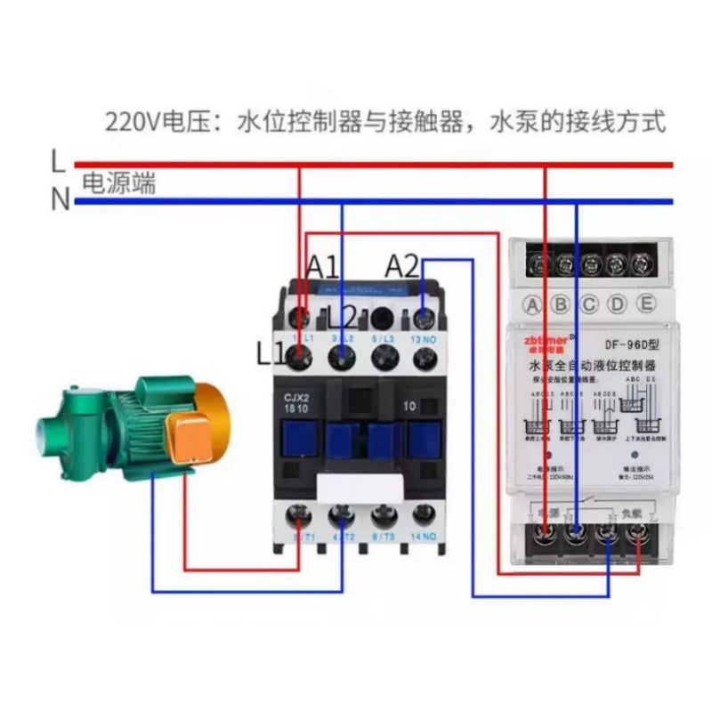 water level controller,DF-96DK,automatic water pump controller,liquid level switch,water tank level sensor,stainless steel probe,water tower auto fill,sump pump controller,220V level switch,12V 24V water sensor,DIN rail level controller,water pump dry run protection,380V pump controller,float switch alternative