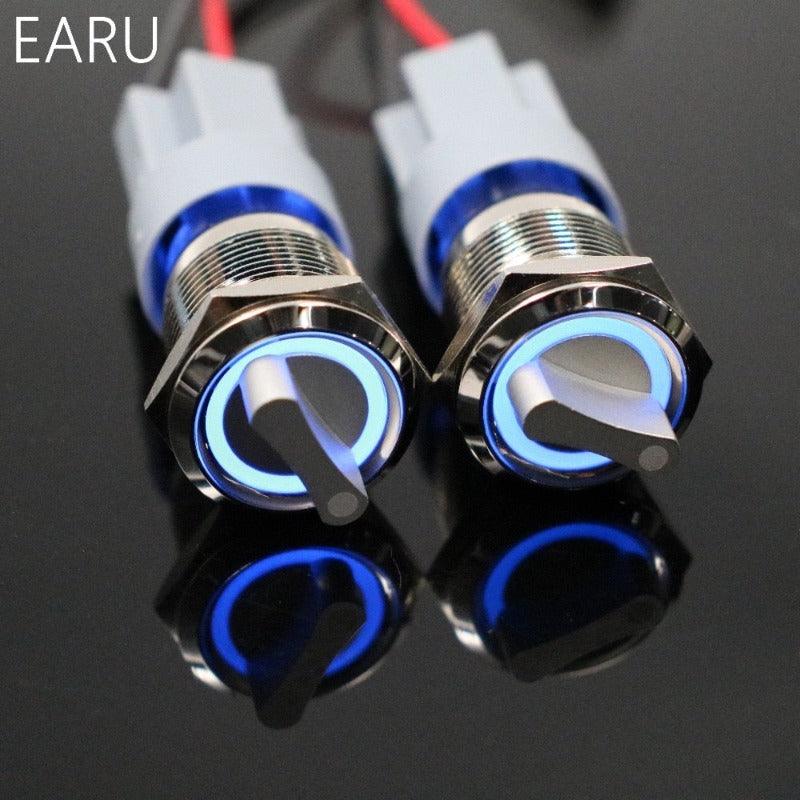 22mm 2 3 Position Switch Push Button Switch DPDT Illuminated Metal selector Rotary Switch with LED Waterproof Stainless Steel.