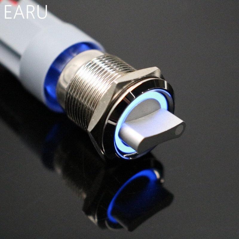 22mm 2 3 Position Switch Push Button Switch DPDT Illuminated Metal selector Rotary Switch with LED Waterproof Stainless Steel.