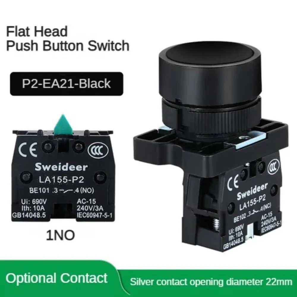 5-Pack 10A 415V ZB2-BE102C Normally Closed Push Button Joystick Switch – 22mm Mounting, Black, For Industrial Control Panels