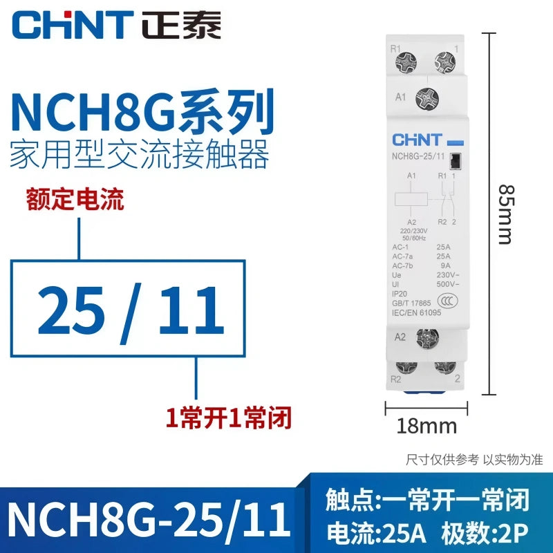 CHNT NCH8 NCH8G-25/11 1NO1NC 2P25A Modular Contactor , Household lighting Contactor
