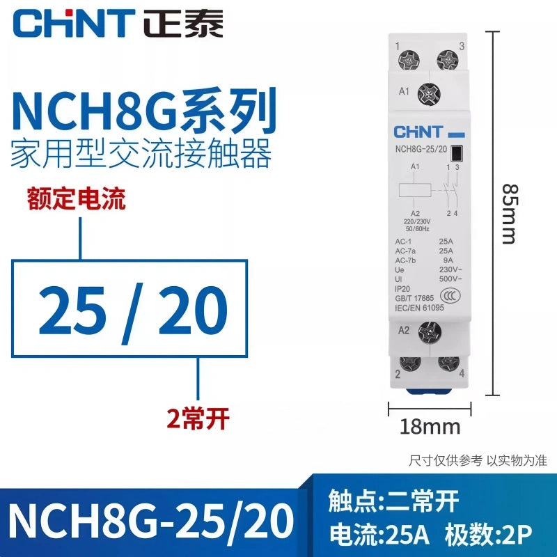 CHNT NCH8 NCH8G-25/20 2NO 2P25A Modular Contactor , Household lighting Contactor