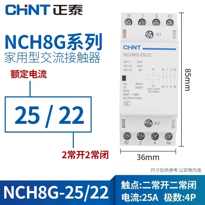 CHNT NCH8 NCH8G-25/22 2NO2NC 2P25A Modular Contactor , Household lighting Contactor