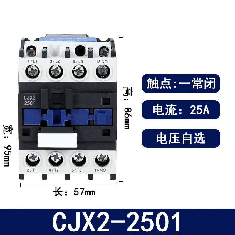 CJX2-2501 25a  contactor, 1nc single phase contactor, CJX2 upgrade version, power switching contactor, 50‑60Hz contactor