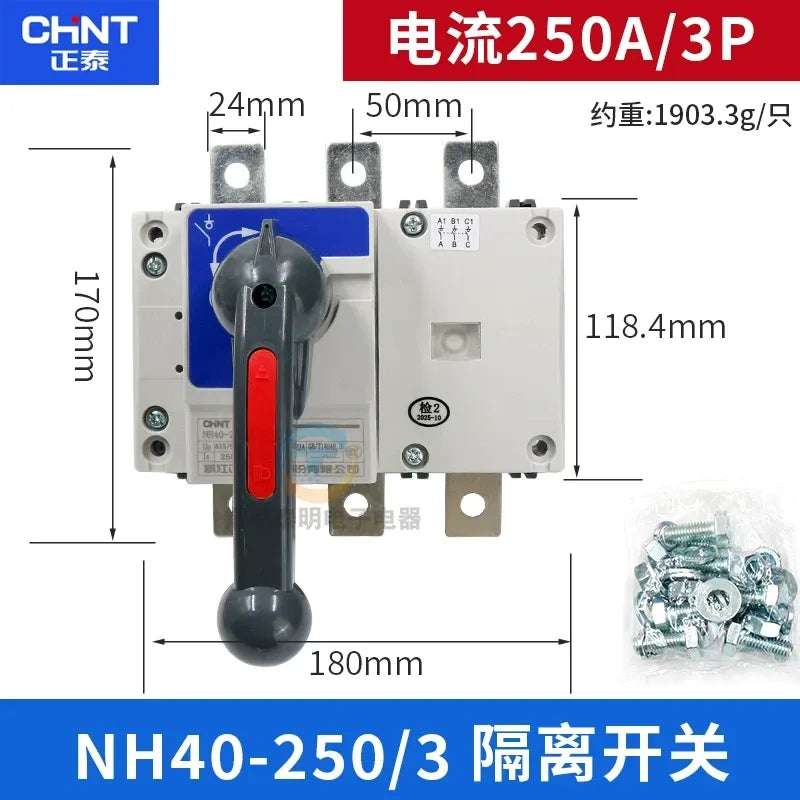 chint nh40 isolator switch,ac690v low voltage main isolation switch,distribution cabinet incoming isolator 3P 250A