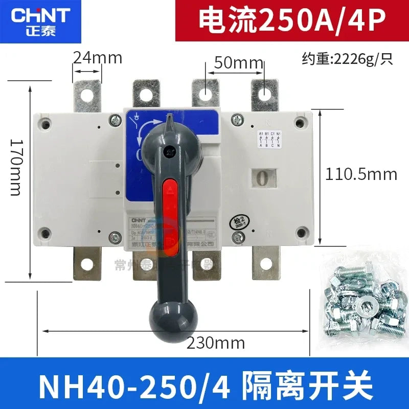 chint nh40 isolator switch,ac690v low voltage main isolation switch,distribution cabinet incoming isolator 4P 250A