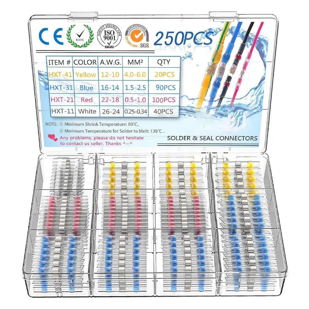 640/250PCS Waterproof Heat Shrink Butt Crimp Terminals Solder Seal Electrical Wire Cable Splice Terminal Kit with Hot Air Gun - electrical center b2c