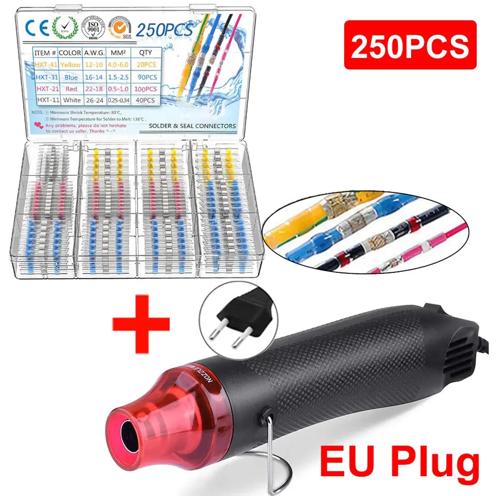 640/250PCS Waterproof Heat Shrink Butt Crimp Terminals Solder Seal Electrical Wire Cable Splice Terminal Kit with Hot Air Gun - electrical center b2c