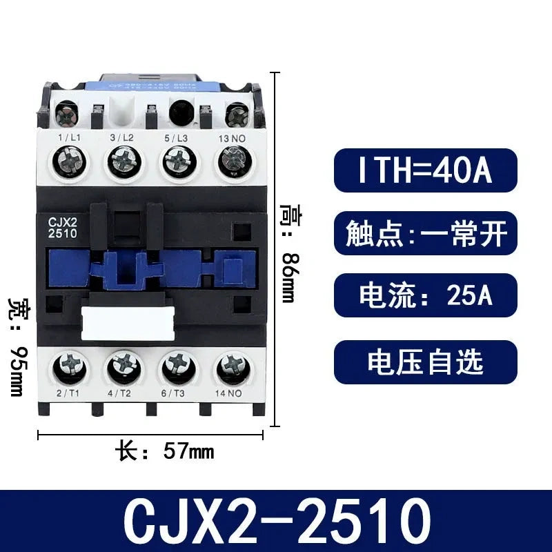 CJX2-2510 25a  contactor, 1no single phase contactor, CJX2 upgrade version, power switching contactor, 50‑60Hz contactor