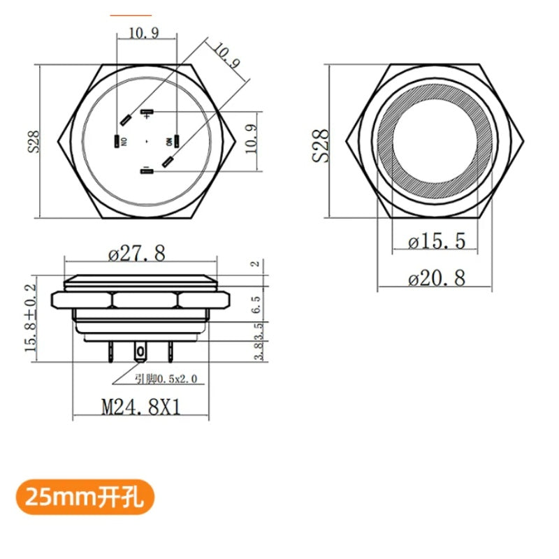 ultra thin tactile button, short metal push button, 12mm momentary switch, 16mm LED tactile button, 19mm mini button, 22mm waterproof switch, 25mm power symbol button, IP66 metal button, tactile point switch, ultra-short body button, H59 nickel-plated button, low-profile push button, 3-6V/12-24V/220V button, soldering connection button, compact control panel switch