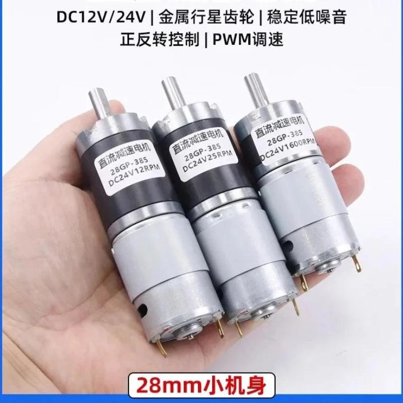 28GP-385 Planetary Gear DC Reduction Motor 12V 24V Adjustable Low Speed 12RPM-1600RPM PWM Micro Electric Motor All Metal