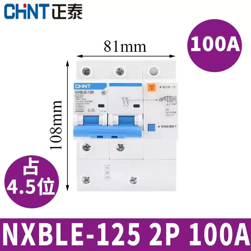 CHNT leakage breaker NXBLE-125 2p100a 30mA RCD rcbo
