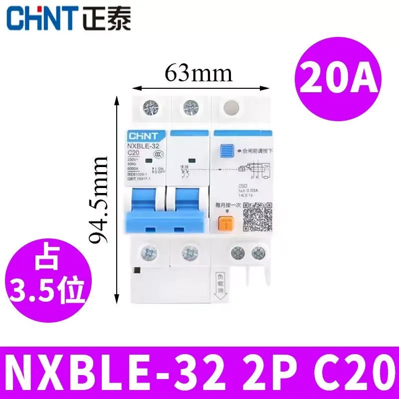 CHNT leakage breaker NXBLE-32 2p 20a 30mA RCD rcbo