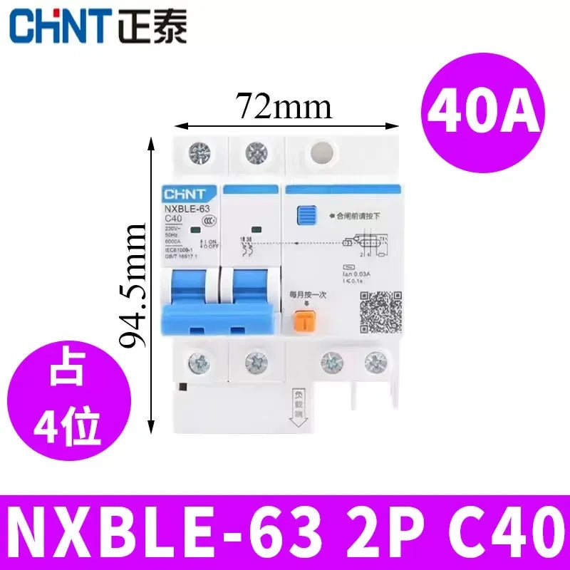 CHNT leakage breaker NXBLE-63 2p 40a 30mA RCD rcbo