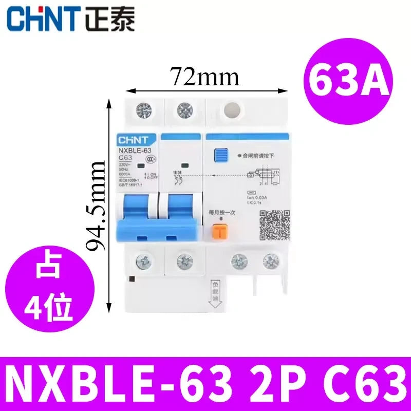CHNT leakage breaker NXBLE-63 2p 63a 30mA RCD rcbo