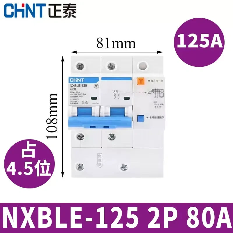 CHNT leakage breaker NXBLE-125 2p 80a 30mA RCD rcbo