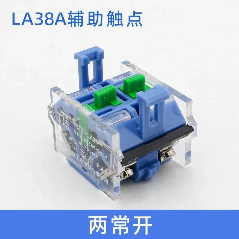 LA38 Push Button Base, Auxiliary Contact Block, 2NO Button Contact, Silver Alloy Contact Block, 10A 440V Button Base, Modular Push Button Contact, LA38 Series Accessories, 