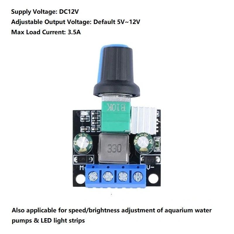 dc motor speed controller,pwm speed regulator,led dimmer module,dc fan speed control,3.5A DC12V speed controller,aquarium water pump speed control,led strip brightness dimmer,brushed dc motor control,