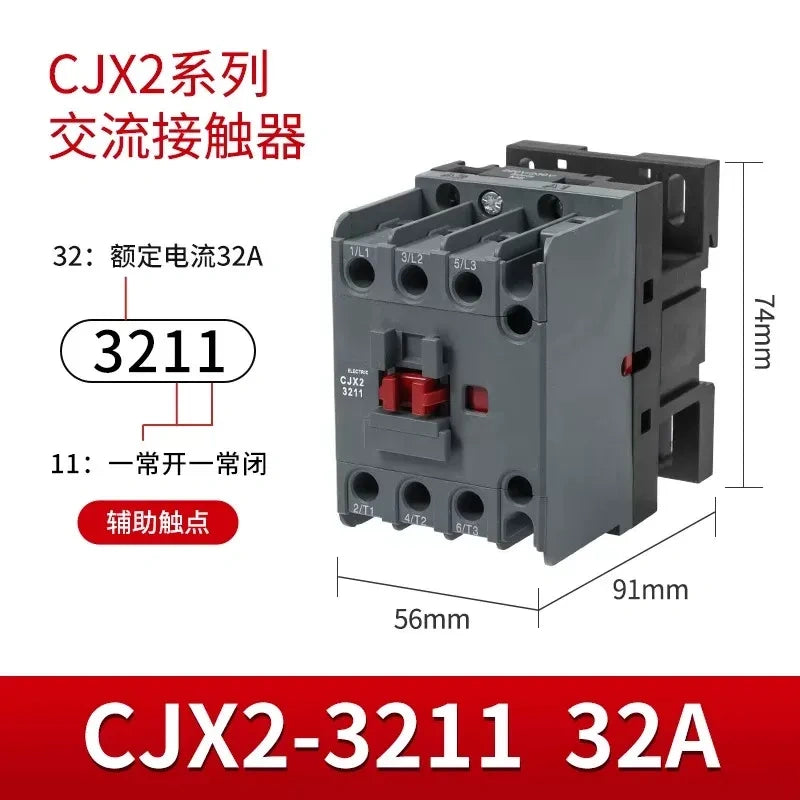 CJX2-3211 32a  contactor, 1nc+1no single phase contactor, CJX2 upgrade version, power switching contactor, 50‑60Hz contactor