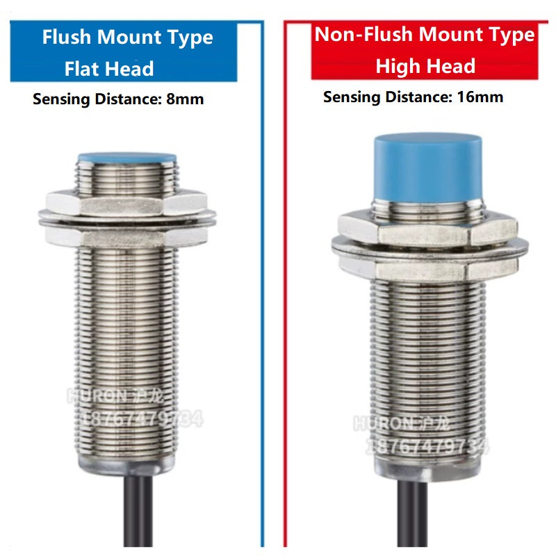 LJ18A3 proximity sensor, M18 inductive switch, 16mm proximity sensor, 8mm proximity switch, long distance metal detector, NPN proximity switch, PNP proximity sensor, 24V limit switch, NO NC proximity switch, flush mount sensor, non-flush proximity switch, industrial automation sensor, waterproof proximity switch, HURON proximity sensor
