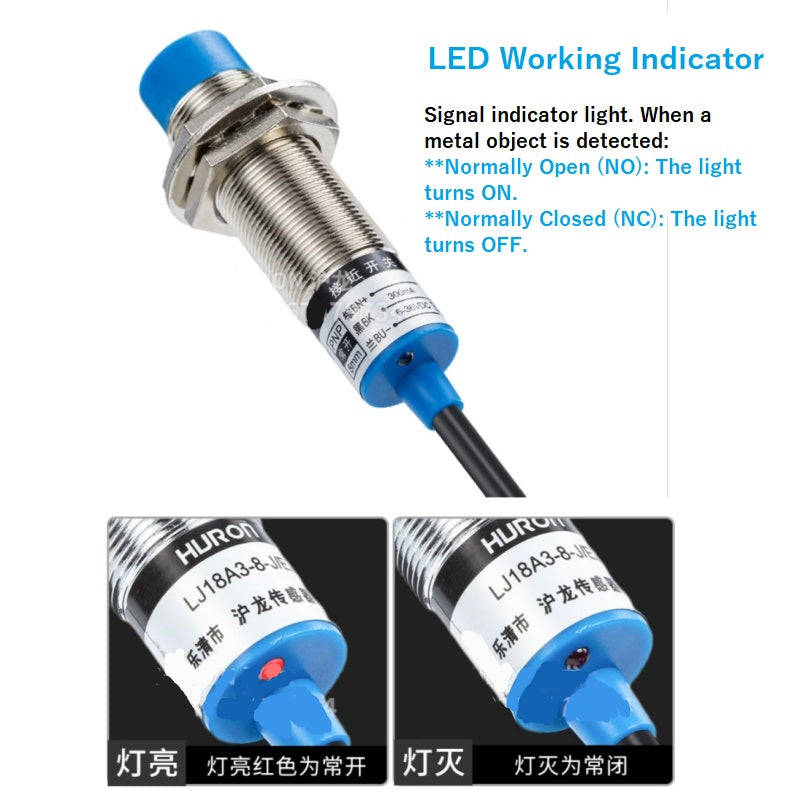 inductive proximity sensor, M18 proximity switch, LJ18A3, LJ18A3-8-Z/BX, LJ18A3-5-Z/BX, NPN proximity switch, PNP proximity switch, 24V proximity sensor, NO NC proximity switch, flush mount proximity sensor, non-flush proximity sensor, metal detection sensor, industrial automation sensor, waterproof proximity switch, short circuit protected sensor