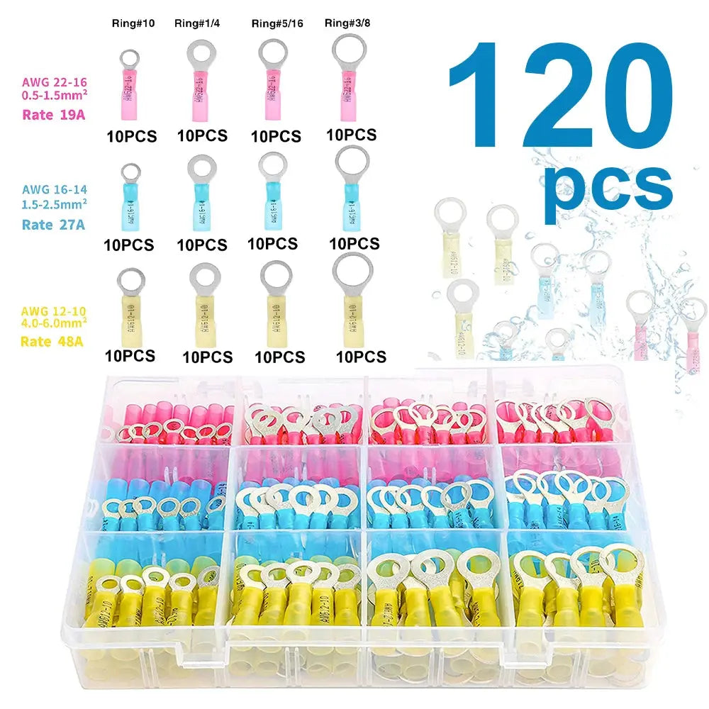 360PCS Marine Grade Heat Shrink Ring Connectors-Heat Shrink Wire Connectors Tinned Red Copper Insulated Ring Crimp Terminals - electrical center b2c