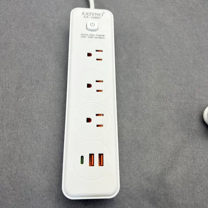 US power strip with USB C, USB charging surge protector,  3 port power bar with USB-A USB-C