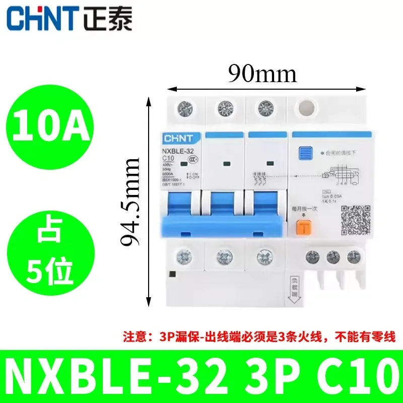 CHNT leakage breaker NXBLE-32 3p 10a 30mA RCD rcbo
