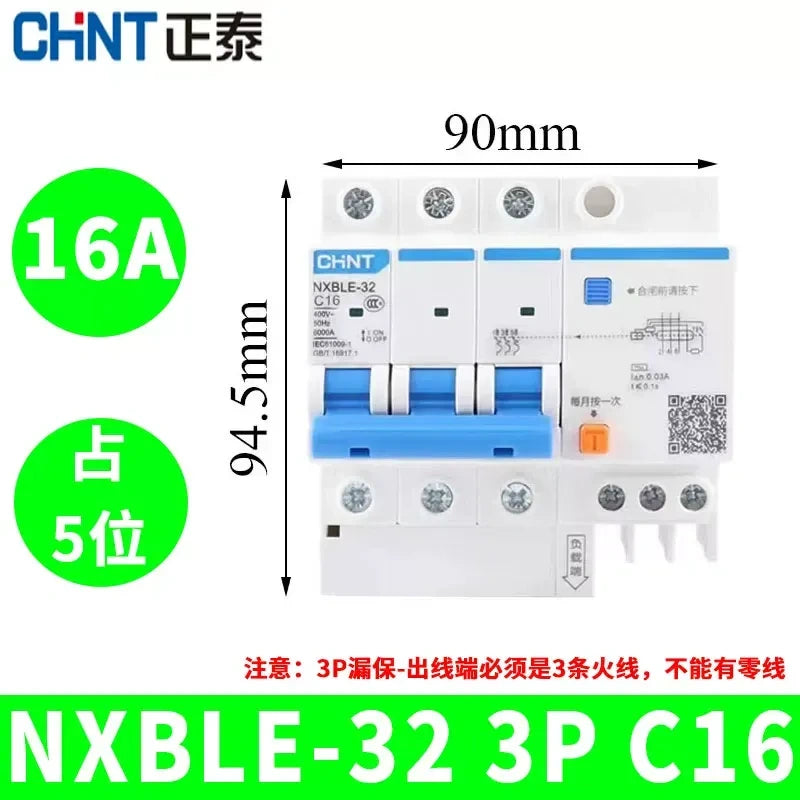CHNT leakage breaker NXBLE-32 3p 16a 30mA RCD rcbo