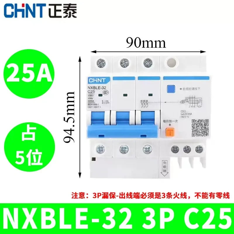CHNT leakage breaker NXBLE-32 3p 25a 30mA RCD rcbo