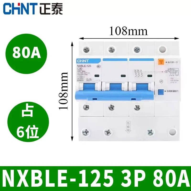 CHNT leakage breaker NXBLE-125 3p 80a 30mA RCD rcbo