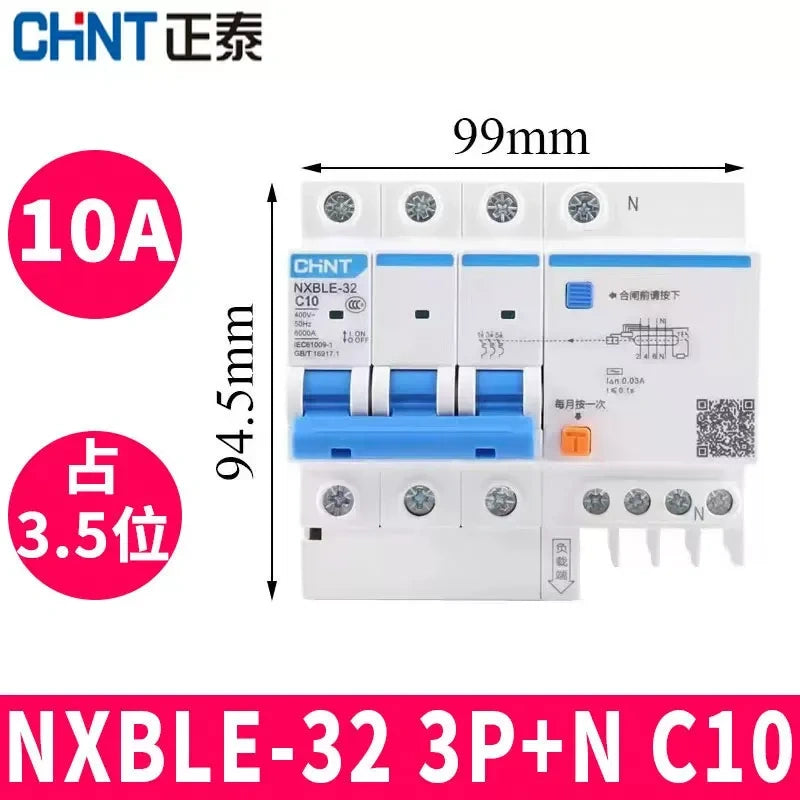 CHNT leakage breaker NXBLE-32 3p+n 10a 30mA RCD rcbo
