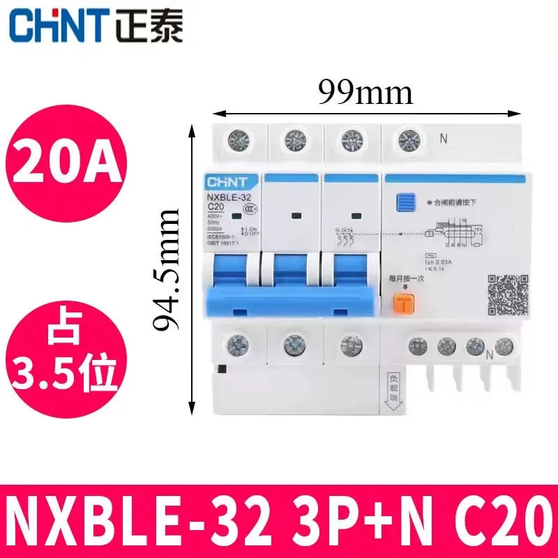CHNT leakage breaker NXBLE-32 3p+n 20a 30mA RCD rcbo