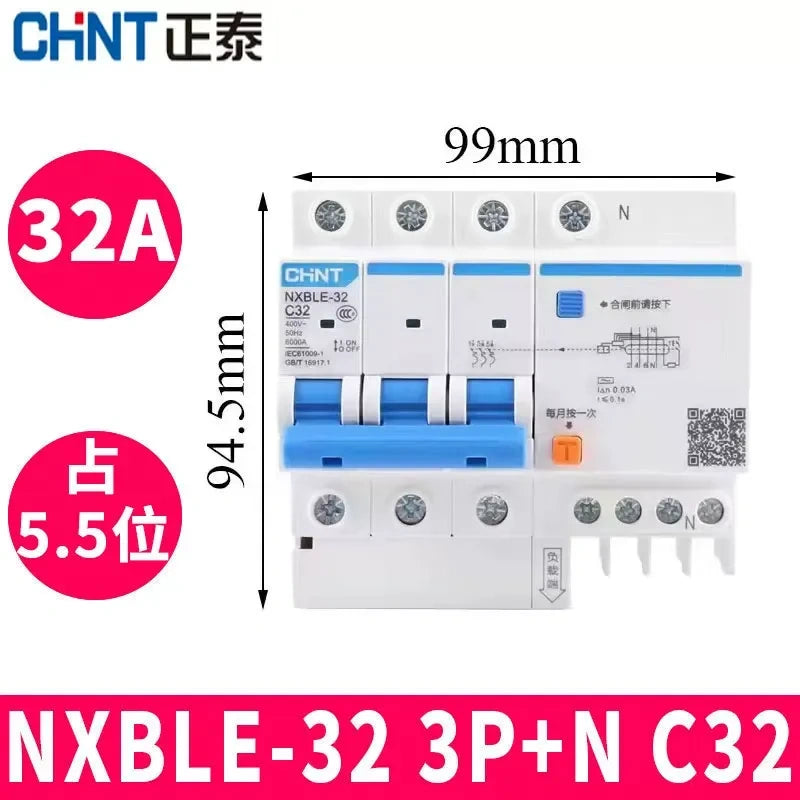 CHNT leakage breaker NXBLE-32 3p+n 32a 30mA RCD rcbo