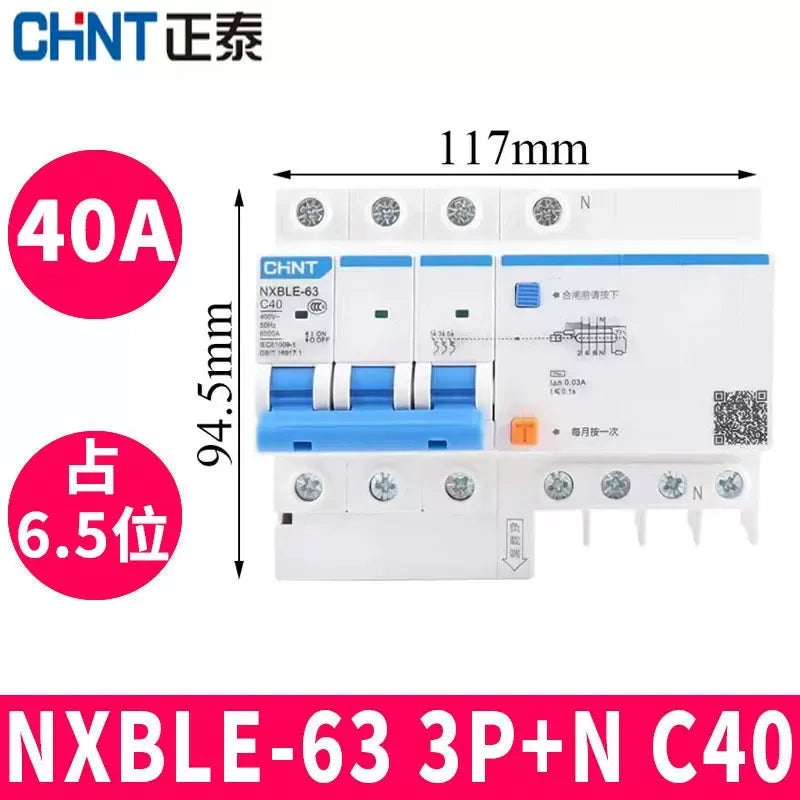 CHNT leakage breaker NXBLE-63 3p+n 40a 30mA RCD rcbo