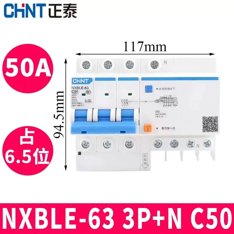 CHNT leakage breaker NXBLE-63 3p+n 50a 30mA RCD rcbo