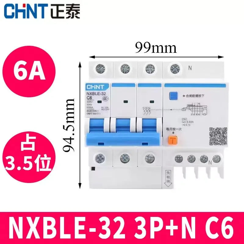 CHNT leakage breaker NXBLE-32 3p+n 6a 30mA RCD rcbo