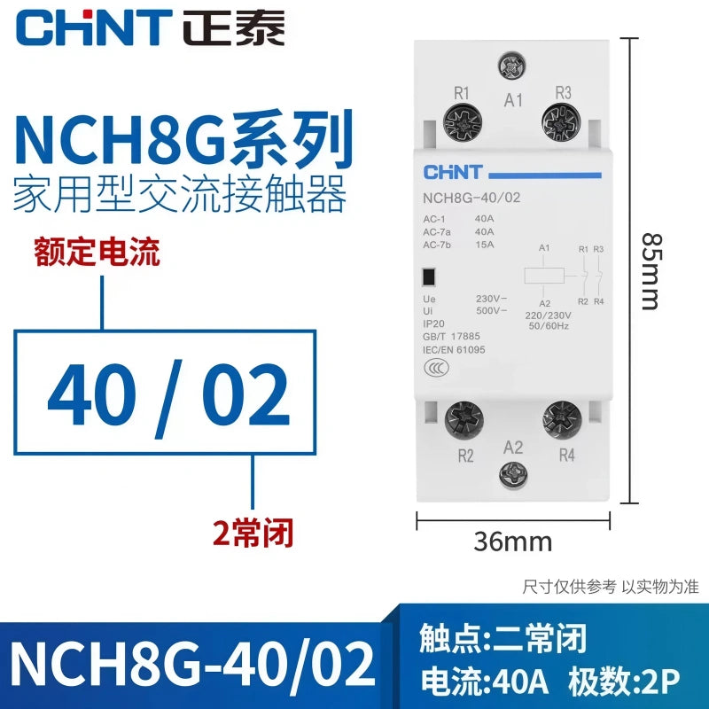 CHNT NCH8 NCH8G-40/02 2NC 2P40A Modular Contactor , Household lighting Contactor