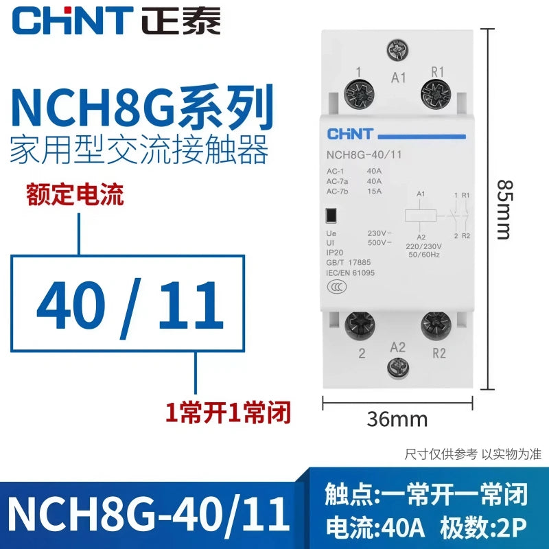 CHNT NCH8 NCH8G-40/11 1NO1NC 2P40A Modular Contactor , Household lighting Contactor