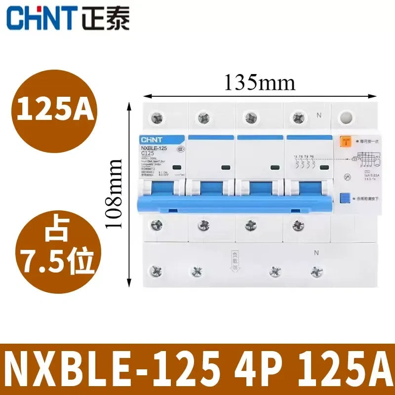 CHNT leakage breaker NXBLE-125 4p 125a 30mA RCD rcbo