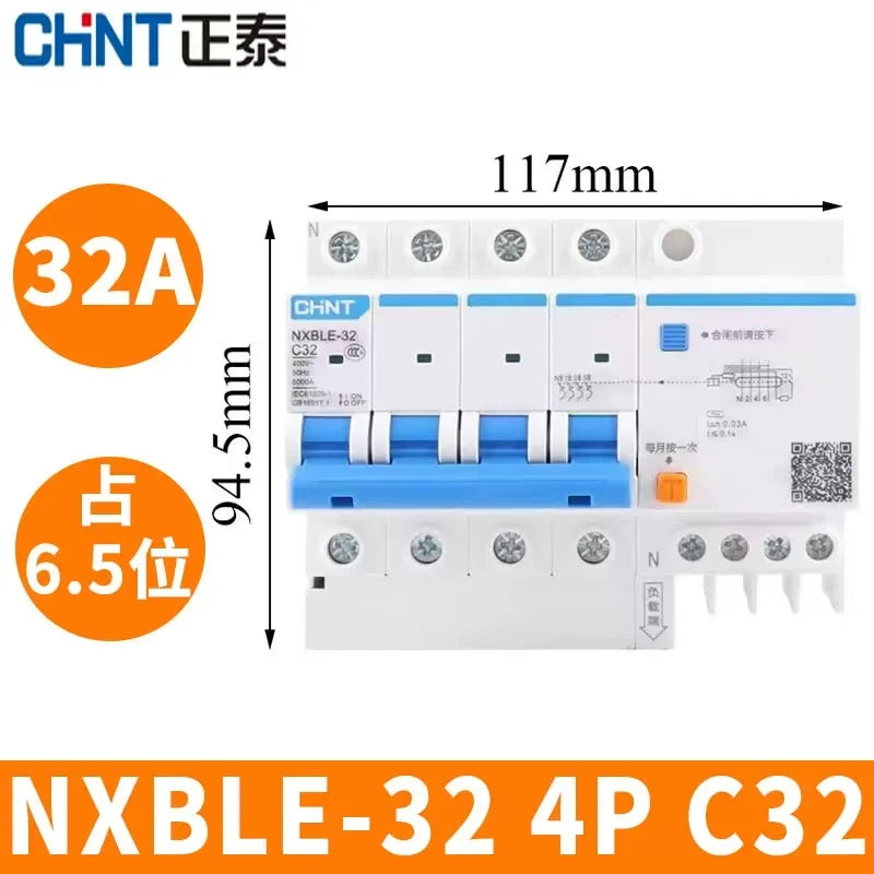 CHNT leakage breaker NXBLE-32 4p 32a 30mA RCD rcbo