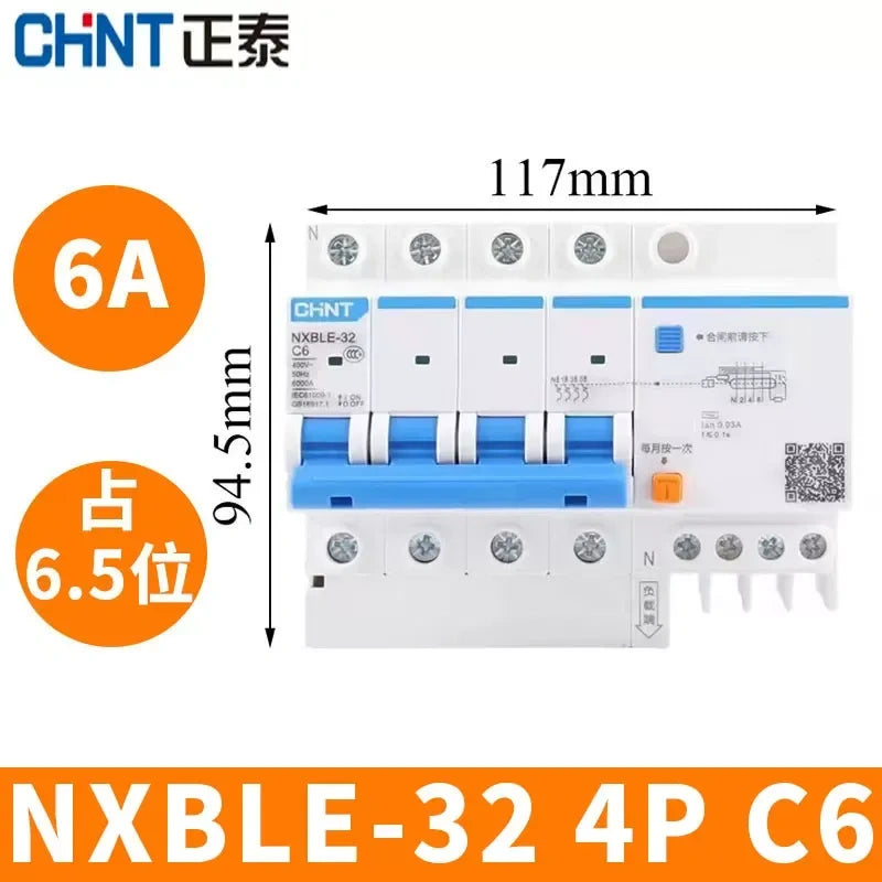 CHNT leakage breaker NXBLE-32 4p 6a 30mA RCD rcbo