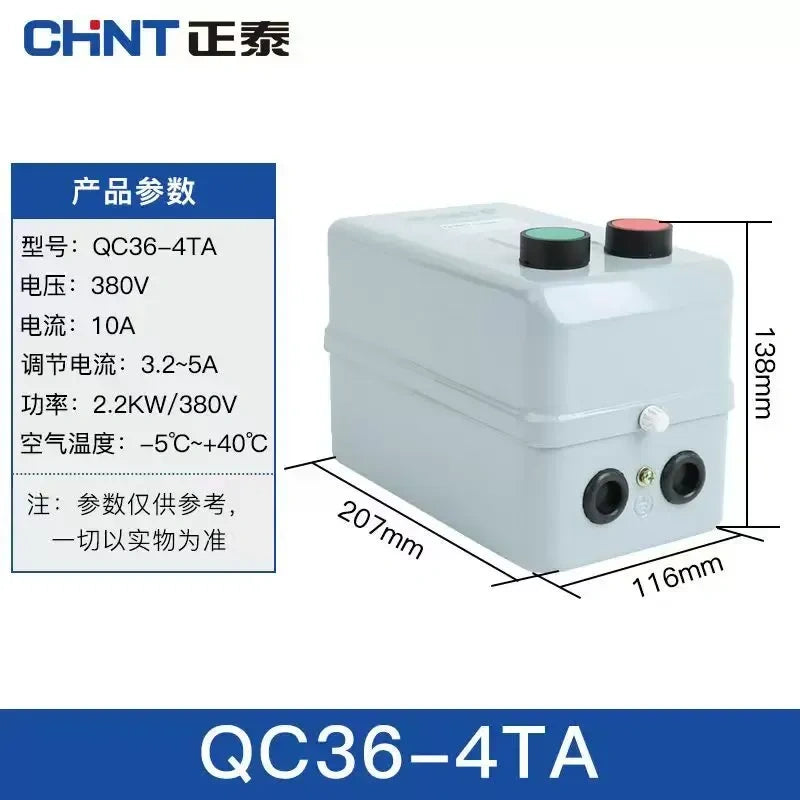 magnetic motor starter,3 phase dol starter,qc36-4ta motor starter,phase loss protection motor switch,
ac380v motor starter switch,3.2a~5a overload protected starter 