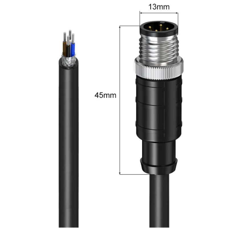 M12 Aviation Sensor Cable, A / D Code, 4/5/8/12 Pin, Male / Female, Shielded High Flexible PVC Sensor IO Cable, IP67 Waterproof, Length 0.5m~30m