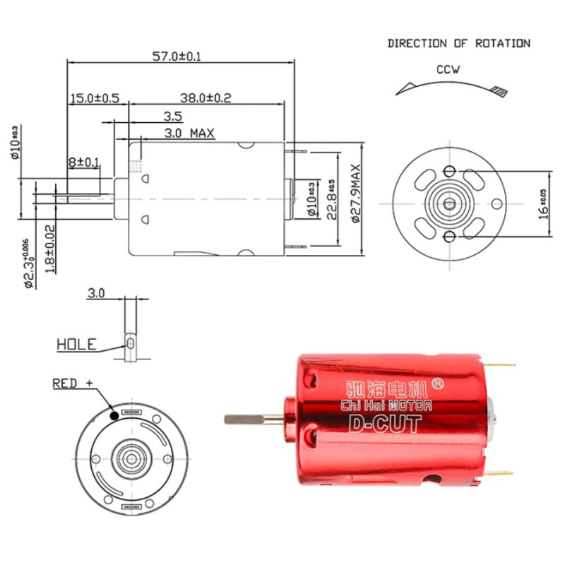 high speed dc motor, high torque dc motor, chihai motor, chr-rs380d, 380d motor, 7.4v dc motor, 11.1v dc motor, 53000 rpm motor, rc motor, motor for diy projects, permanent magnet dc motor, dual ball bearing motor, 2.3mm shaft motor, motor with gear, small dc motor, mini dc motor, hobby motor, robotics motor, high rpm motor