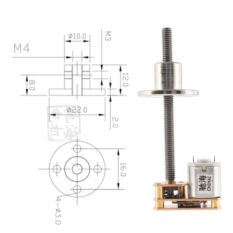 gm1024-n20, chf-gm1024-n20, n20 dc gear motor, m4 threaded shaft motor, 55mm long shaft motor, 3v 6v 12v gear motor, adjustable speed dc motor, micro dc motor, high torque small motor, smart robot motor, robotic gripper motor, miniature gear motor