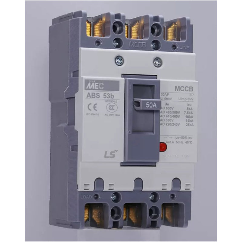 LS MCCB, LS ABS MCCB, LS Electric Circuit Breaker, 2P MCCB, 3P MCCB, ABS32B, ABS33B, ABS53B, ABS63B, ABS103B, ABS203B, ABS403B, ABS603B, ABS803B, 5A MCCB, 100A MCCB, 250A MCCB, 400A MCCB, 800A MCCB, Low Voltage Circuit Breaker, Thermal Magnetic Trip, IEC Certified MCCB, Industrial Circuit Breaker, Commercial Circuit Breaker, Home Circuit Breaker, LS Electric ABS Series